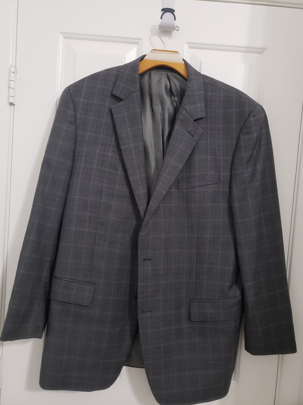 Michael Kors Men's Charcoal Grey Plaid 100% Wool Suit Jacket Blazer